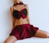 Burgundy Collar Bra and Skirt set