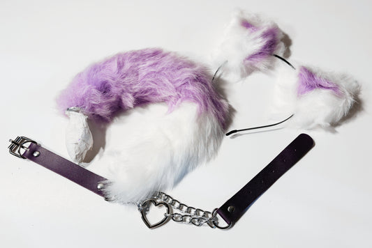 Plush Fox Tail and Furry Set - Purple and White